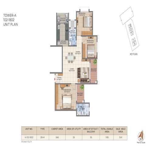 3BHK flats on old madras road - 1541 Sqft